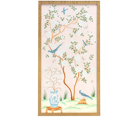 Fabulous new handpainted pale pink chinoiserie framed panel 