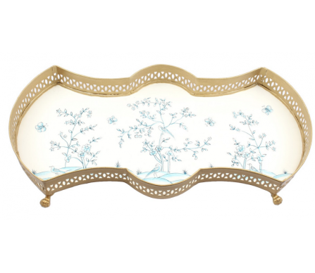 Incredible ivory/blue scalloped chinoiserie trinket/vanity tray 