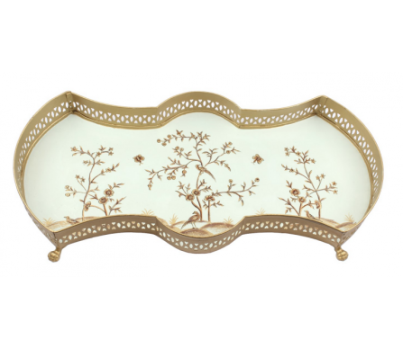 Incredible pale green/gold scalloped chinoiserie trinket/vanity tray 