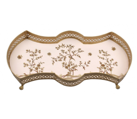 Incredible pale pink/gold scalloped chinoiserie trinket/vanity tray 