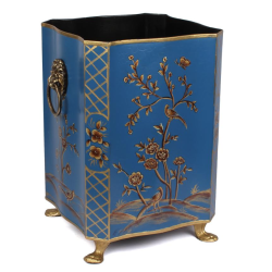 Incredible scalloped chinoiseries wastepaper basket in navy/gold