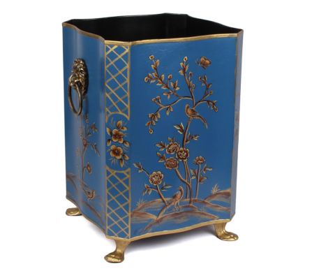 Incredible scalloped chinoiseries wastepaper basket in navy/gold