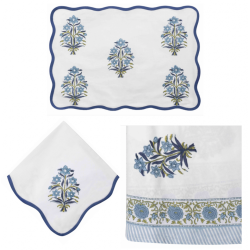 Beautiful handblocked linens floral/navy blue