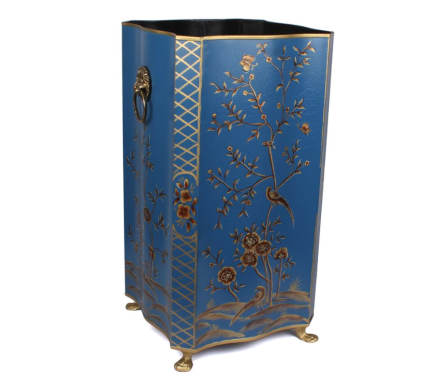 Elegant chinoiserie scalloped umbrellas stand in navy/gold
