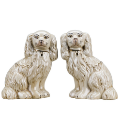 Fabulous large ivory/gold Staffordshire dogs