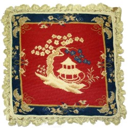 Fabulous navy/red pagoda chinoiserie pillow