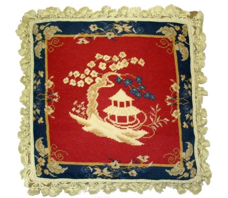 Fabulous navy/red pagoda chinoiserie pillow
