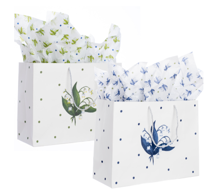 Elegant Lily of the Valley tote bag (set of 2-1 blue and 1 green)