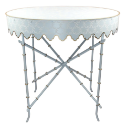 Spectacular pale blue handpainted tole scalloped table
