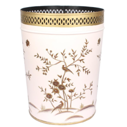 Fabulous new chinoiserie waste paper basket in pale pink/gold