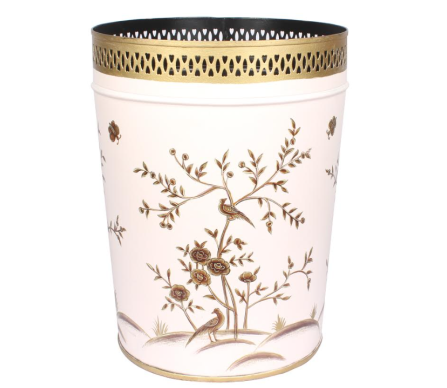 Fabulous new chinoiserie waste paper basket in pale pink/gold