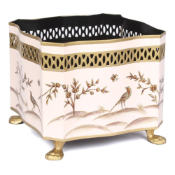 Small chinoiserie and pierced metal platner in pale pink/gold