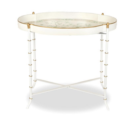 Stunning scalloped ivory/green tray table