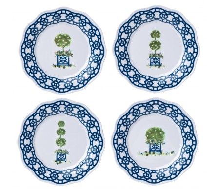 Set of 4 trellis and topiary melamine salad plates
