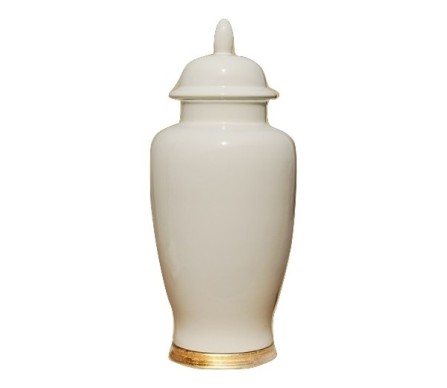 Stunning Dove White Ginger Jar with Gold Accent 1