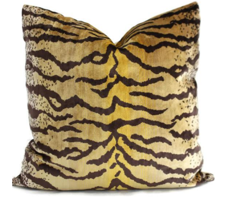 Plush Dark Brown Velvet Tiger Striped Pillow