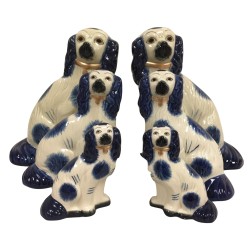 Fabulous pair of blue/ivory Staffordshire dogs (Small)
