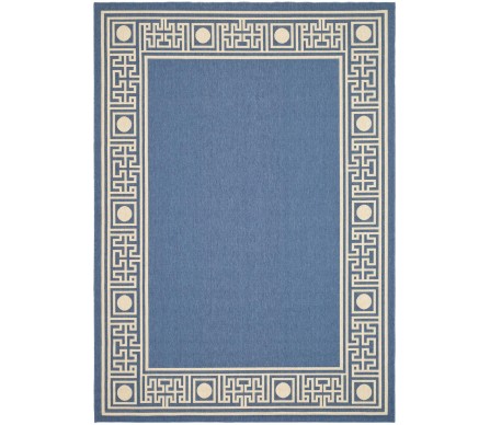 Stunning Greek key blue/ivory indoor/outdoor rug