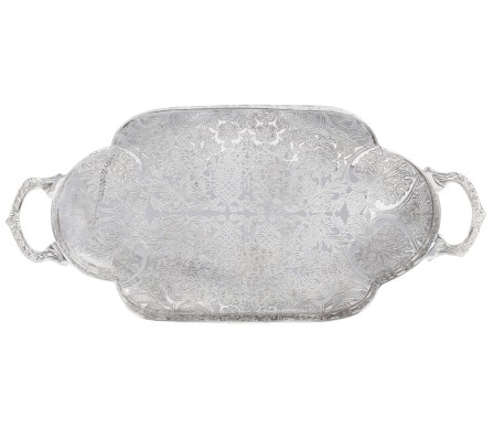 Beautiful footed ornate silver gallery tray (Medium)