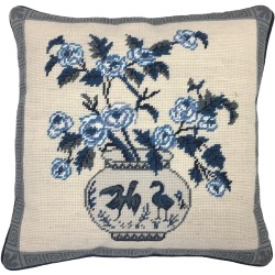 Beautiful blue and white floral/ginger jar needlepoint pillow #1