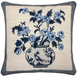 Beautiful blue and white floral/ginger jar needlepoint pillow #2