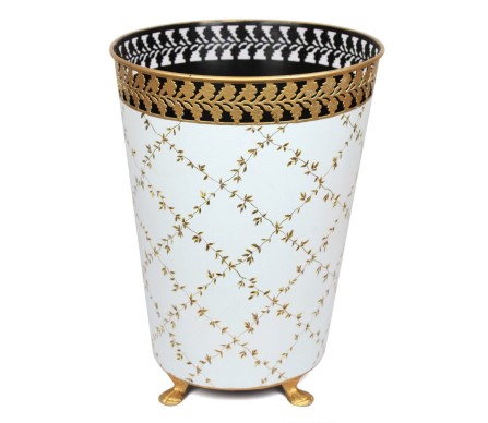 Elegant trellis pale blue/gold wastepaper basket