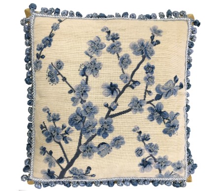 Fabulous cherry blossom square needlepoint pillow
