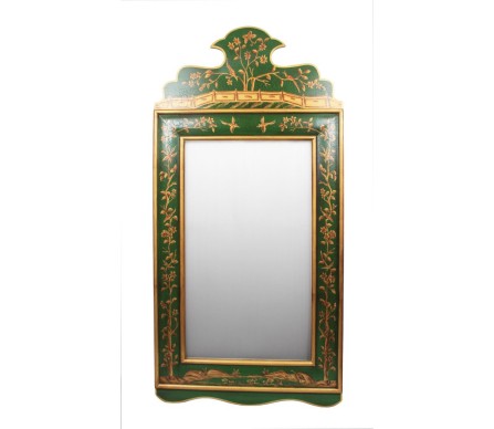 Moss Green and Gold Wide Floral Mirror