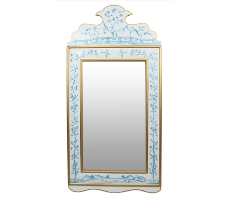 Ivory Blue and Gold Wide Floral Mirror