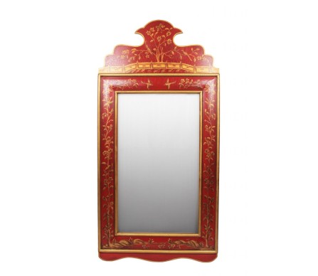Red and Gold Wide Floral Mirror