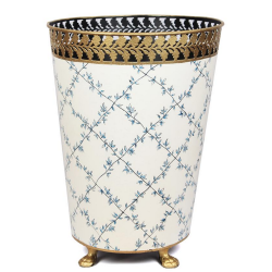 Elegant trellis ivory/blue wastepaper basket