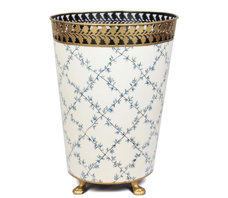Elegant trellis ivory/blue wastepaper basket