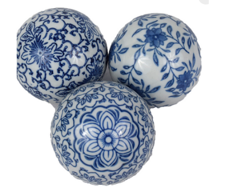 Fabulous blue/white porcelain balls (set of 3)