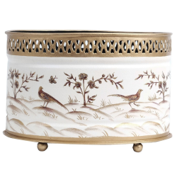 Large Ivory and Gold Oval Planter