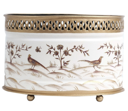 Large Ivory and Gold Oval Planter