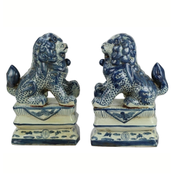 Large Blue and White Foo Dogs