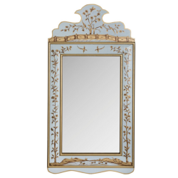 Pale Blue and Gold Wide Floral Mirror