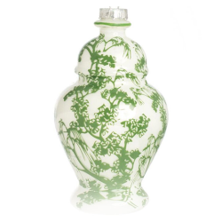 Green and White Village Scene Ginger Jar ornament