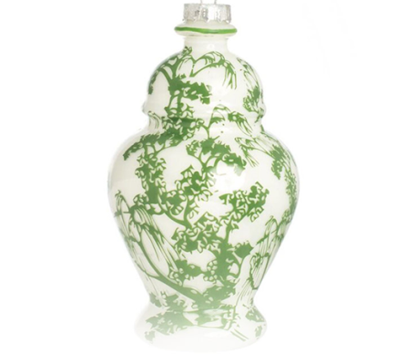 Green and White Village Scene Ginger Jar ornament