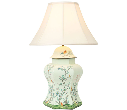 ​Spectacular scalloped chinoiserie lamp in pale green