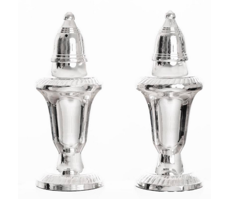 Tall elegant reeded Empire silver salt and peppers