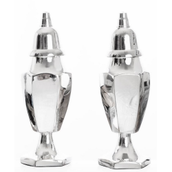 Tall beveled silver salt and peppers 