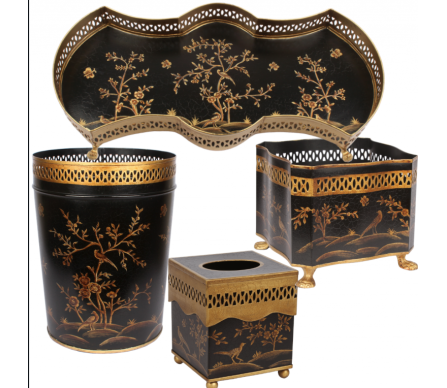 Fabulous four piece chinoiserie set in black/gold
