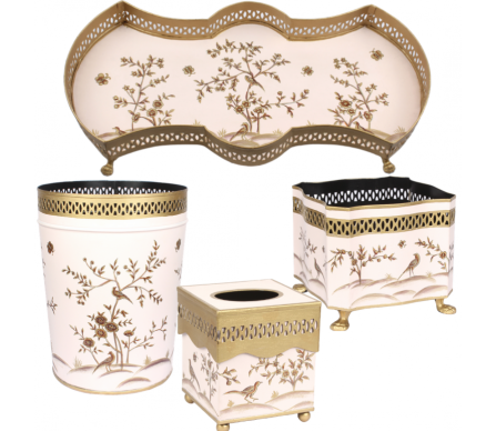 Fabulous four piece chinsoierie set in pale pink/gold
