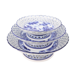 Fabulous blue/white pierced footed dish (3 sizes)