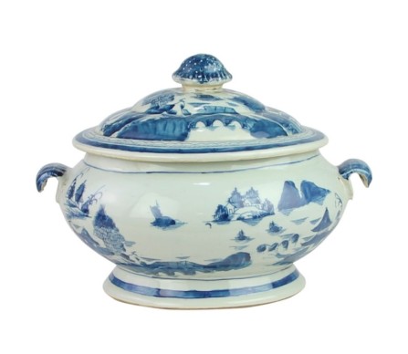 Fabulous two piece covered large porcelain tureen