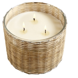 3 wick Peony Blush rattan wrapped candle
