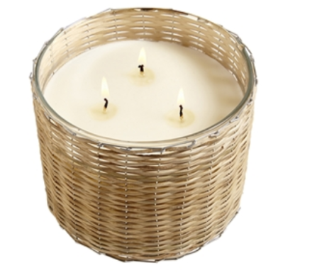3 wick Peony Blush rattan wrapped candle