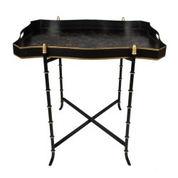 Stunning scalloped rectangular tray table in black/gold chinoiserie