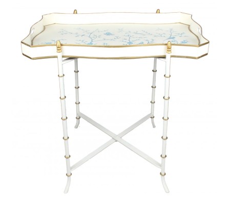 Stunning scalloped rectangular tray table in ivory/blue chinoiserie